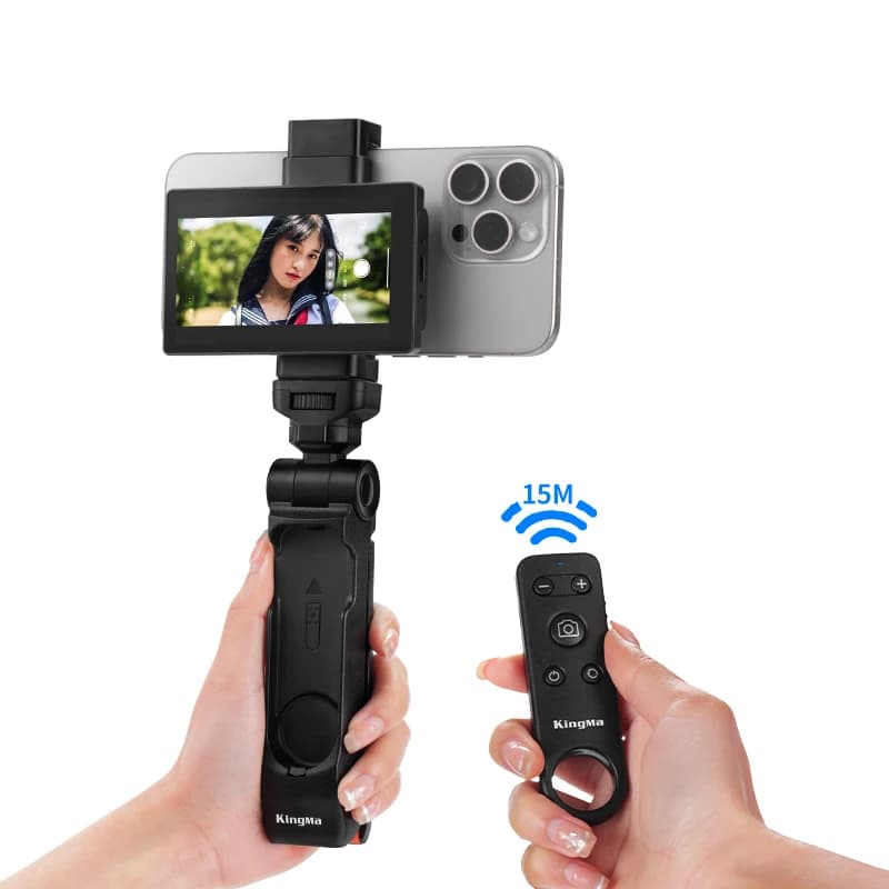 KingMa Vlog Selfie Monitor Staffa per schermo per iPhone 15 14 13 Pro Max Smartphone Video Supporto per telefono con telecomando Bluetooth