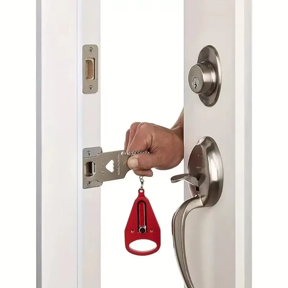 Serratura Portatile a Doppio Foro Senza Batteria, Lucchetto Antifurto a Catena, Lucchetto di Sicurezza in Metallo per Porta, Lucchetto di Sicurezza per Dormitorio