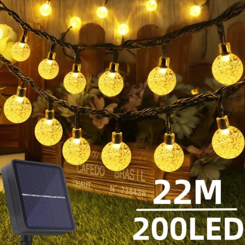 Luci Solari a Stringa da 22M per Esterni, Luci a Globo di Cristallo LED Impermeabili, Luci Fatate Solari per Giardino, Decorazioni Natalizie da Esterno