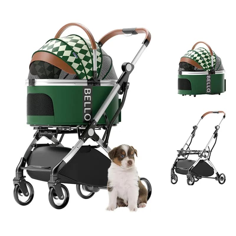 Passeggino pieghevole per animali domestici di produzione di lusso Carrello separabile per cani o gatti Carrello pieghevole facile con una sola mano a 4 ruote