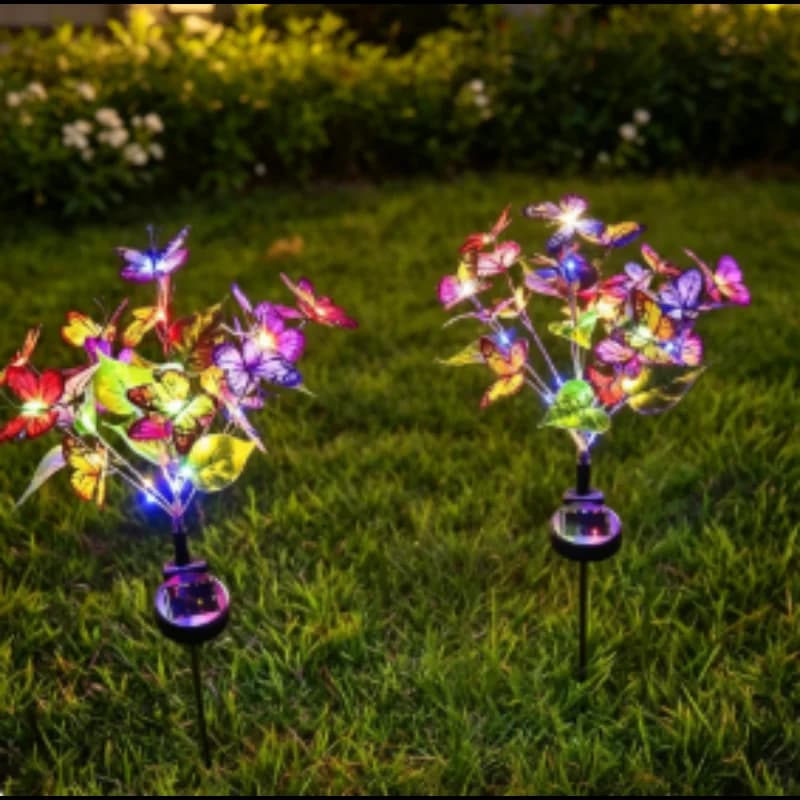 Solar Fairy Lights Lawn Lamp Outdoor Butterfly Flower 1 Pc for Garden Yard Path Patio Walkway Wedding Birthday Decor Ornament