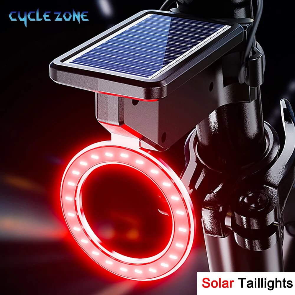 Smart Sensor Bicycle Tail Lamp Solar Powered Bike Rear Light Rechargeable Cycling Safety Warning Taillight for Night Riding