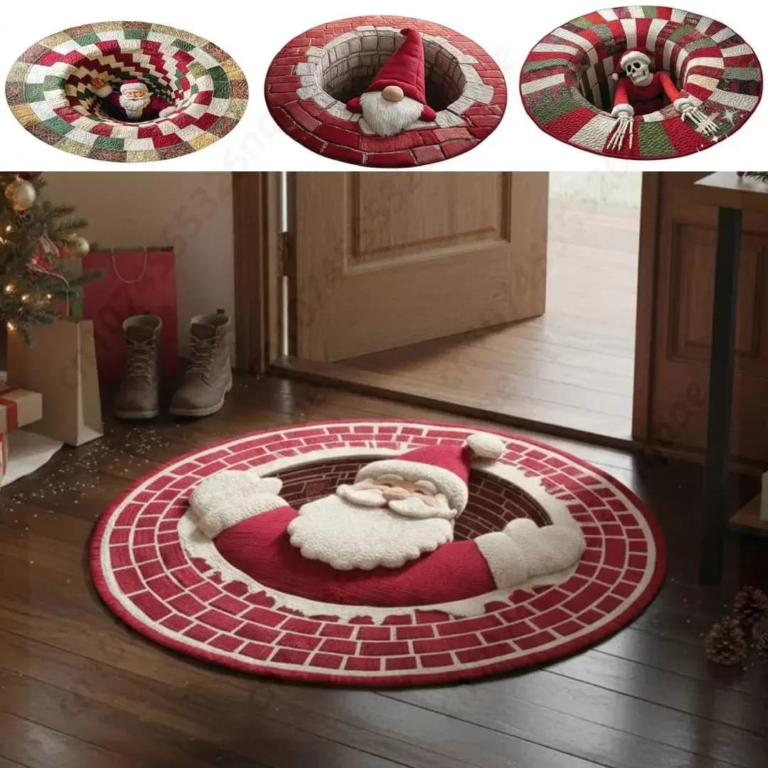 Tappeto Natalizio 3D da 40cm, Tappetino con Illusione Ottica a Forma di Scheletro, Zerbino per Decorazioni Natalizie in Soggiorno e Camera da Letto