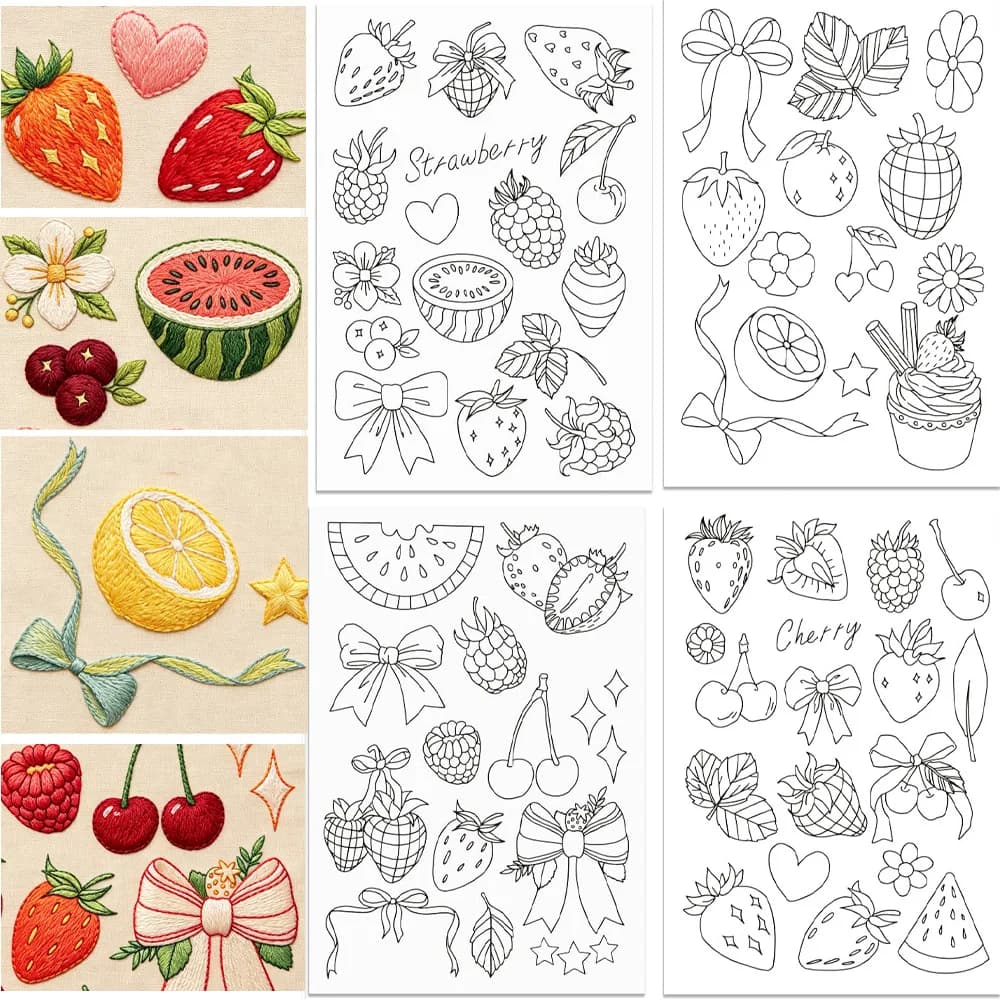 Pre-Printed Strawberry Stick and Stitch Embroidery Paper Self Adhesive Water Soluble Fabric Paper Wash Away Embroidery Patterns