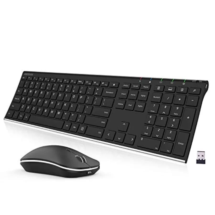 2.4G Wireless Keyboard and Mouse Combo Stainless Steel Ultra Slim Full Size Keyboard and Ergonomic Mice for Computer Desktop PC