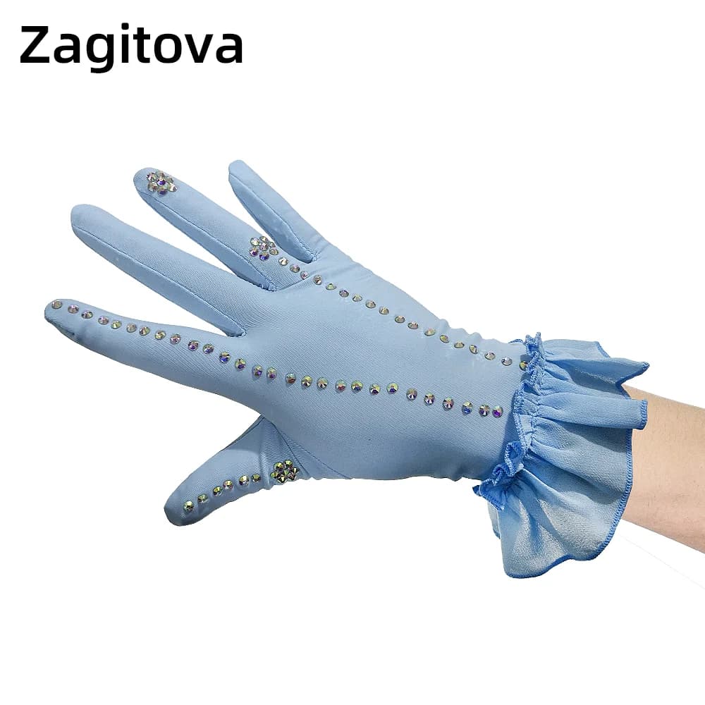 Guanti da pattinaggio artistico da donna Zagitova con decorazione di strass per competizione
