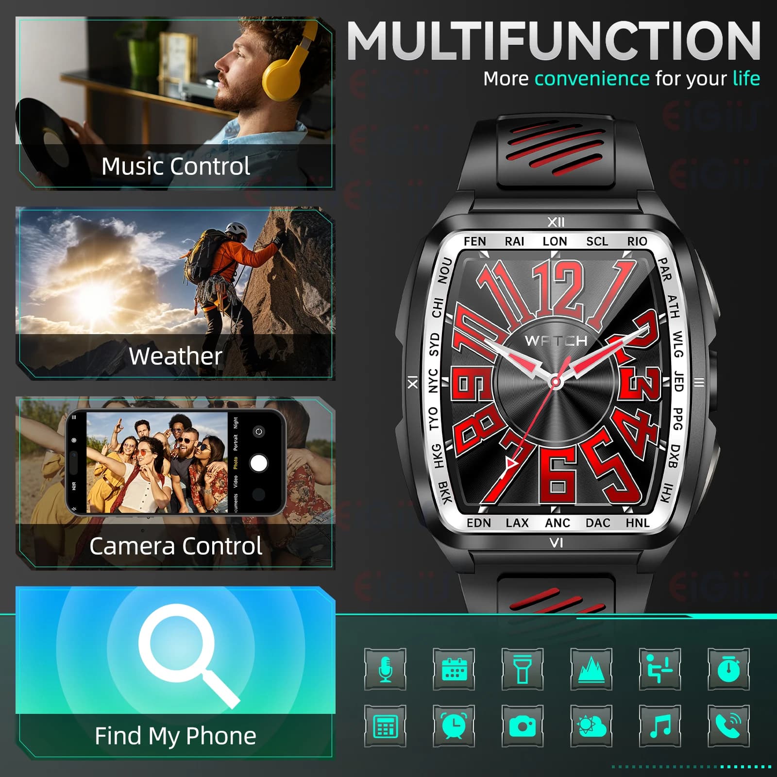 Nuovo EIGIIS KE7 Smartwatch multifunzionale da uomo con torcia a LED, schermo grande da 1,8'', smartwatch da esterno impermeabile 5ATM