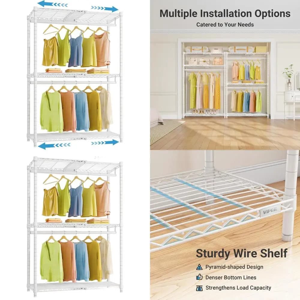 Adjustable Expandable Clothes rack for Heavy Duty Charges, from 60 cm to 105 cm, with Flexible Shelves and Hanging Rods, Metal Laptop, White