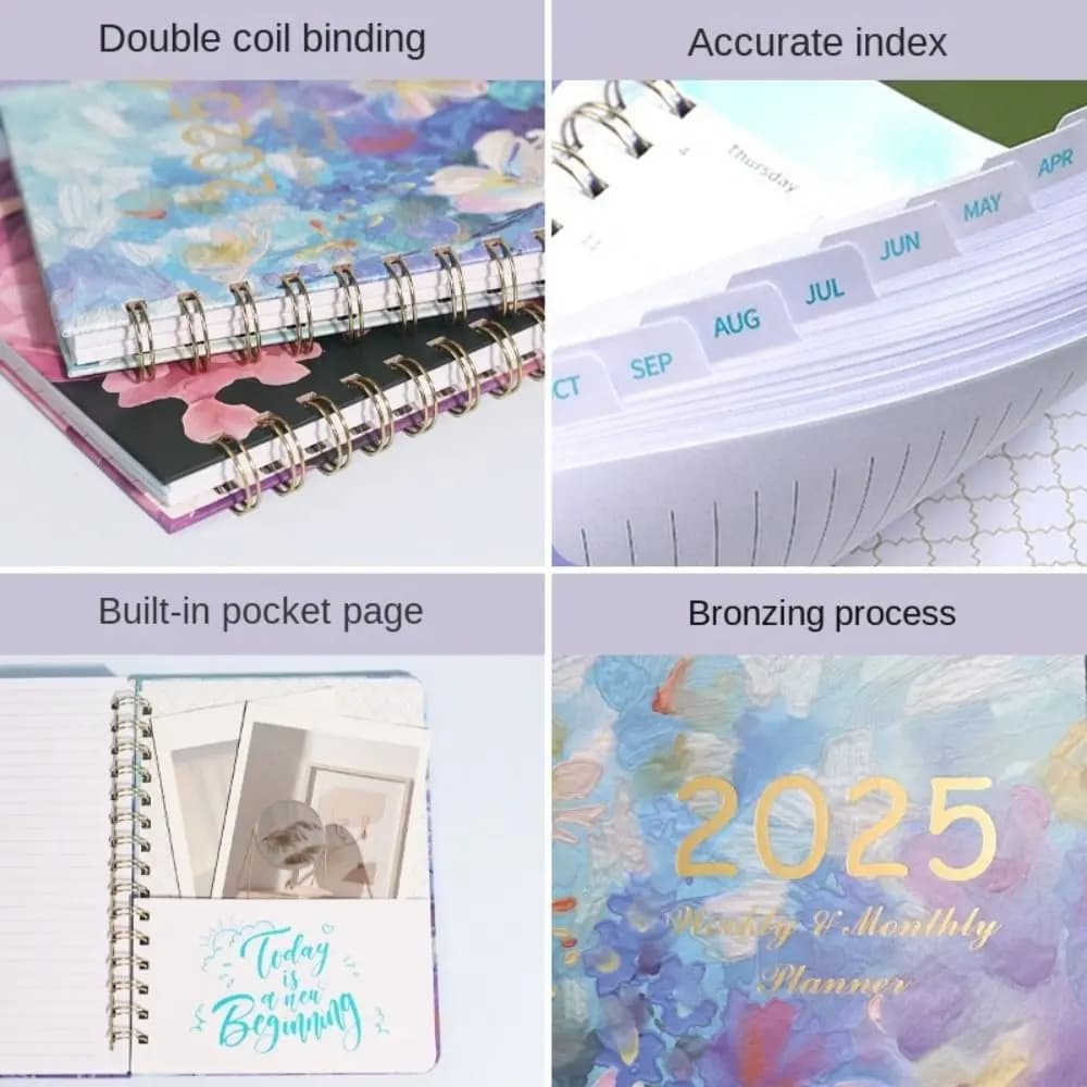 Agenda Planner A5 2025, 140 Pagine, 12 Mesi, Semplice e Multifunzione, Blocco Note per 365 Giorni, Planner Giornaliero