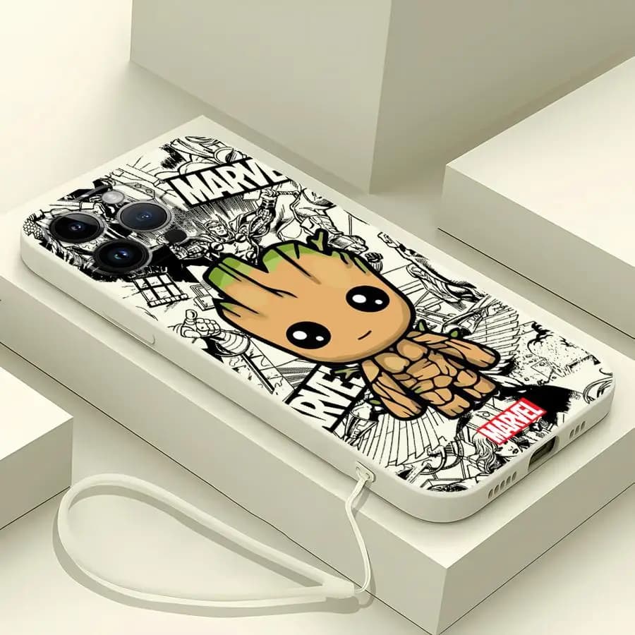 Custodia morbida in TPU per iPhone 15 13 14 Pro 16 16Pro Max 15Plus XS XR 7 8 11 12 Cartoon Marvel Spiderman Groot