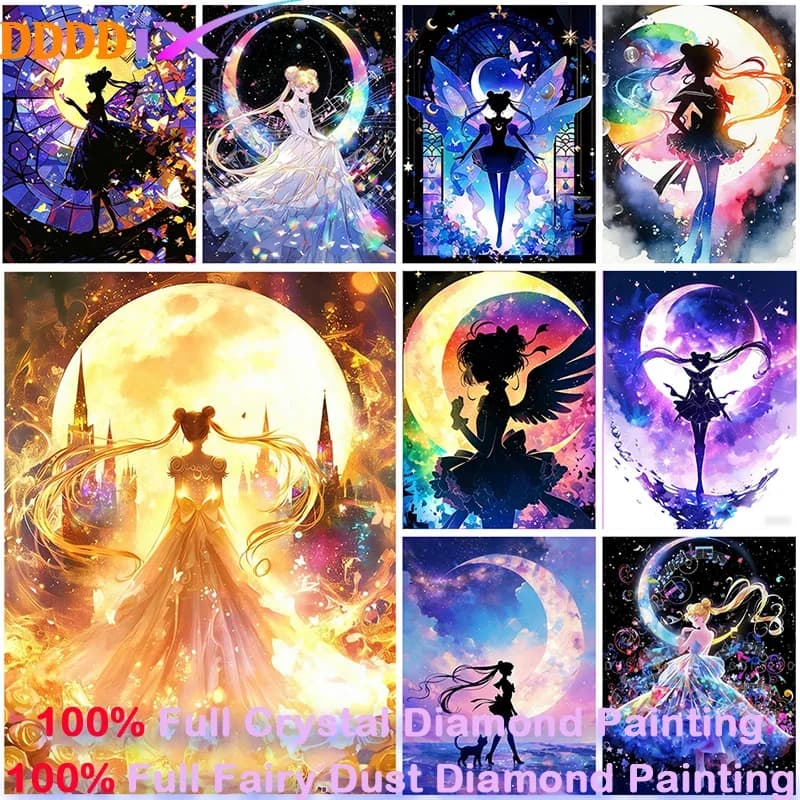 Cartoon Girl Diamond Art Popular 100% Full Fairy Dust Crystal Square Moon DIY Cross Stitch Embroidery Kit New Arrival Home Decor