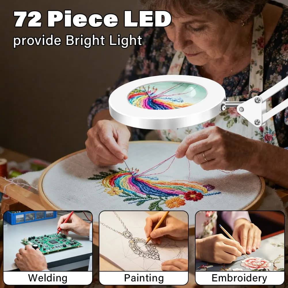 3-Color 72LED Magnifier Glass Lamp 8X/10X Magnification With USB-Powered For Electronics Repair Desk Lamp&Precision Beauty Care