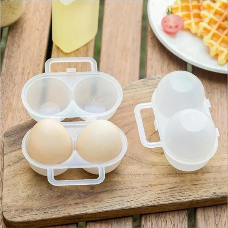 Portable Transparent 2-Grid Egg Carrier Box Shockproof Protective Egg Holder with Handle for Outdoor Camping Travel