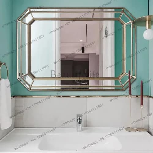 Specchio da bagno quadrato a parete con doppio lavabo, stile americano di lusso leggero, 54 pollici