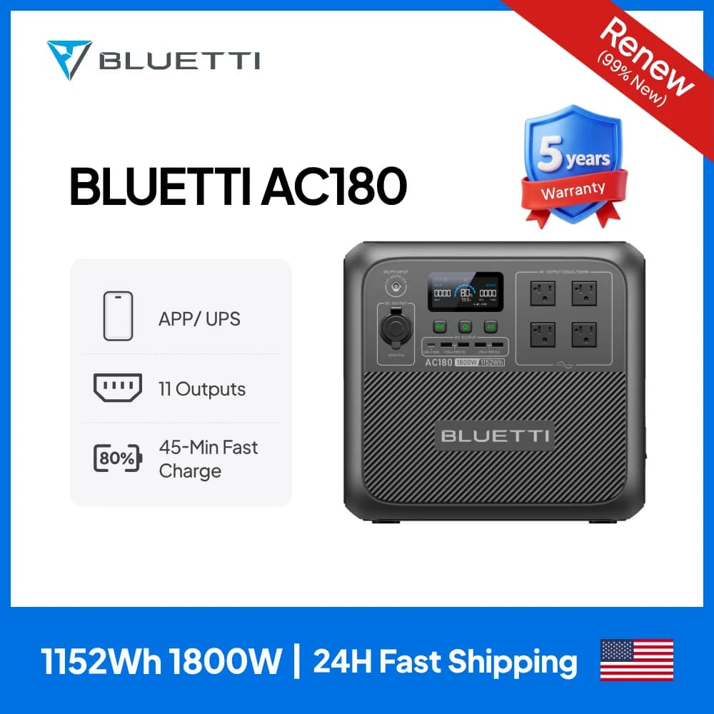 diRENEW diBLUETTI AC180 Portable Solar Power Station 1800 W 1152 Wh Intelligent Generator Get unstoppable power for outdoor adventures