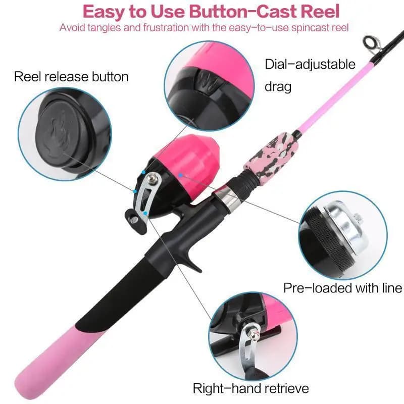 Luya Canna da pesca Gear Multifunzionale e conveniente Nuovo set di canne per bambini con ruota da pesca chiusa a doppio colore