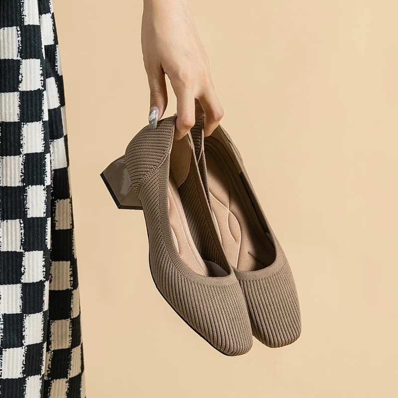 Scarpe da Donna Estive con Tacco Medio 4cm, Punta Quadrata, Tacco Grosso, Traspiranti, in Maglia, Suola Morbida, Casual