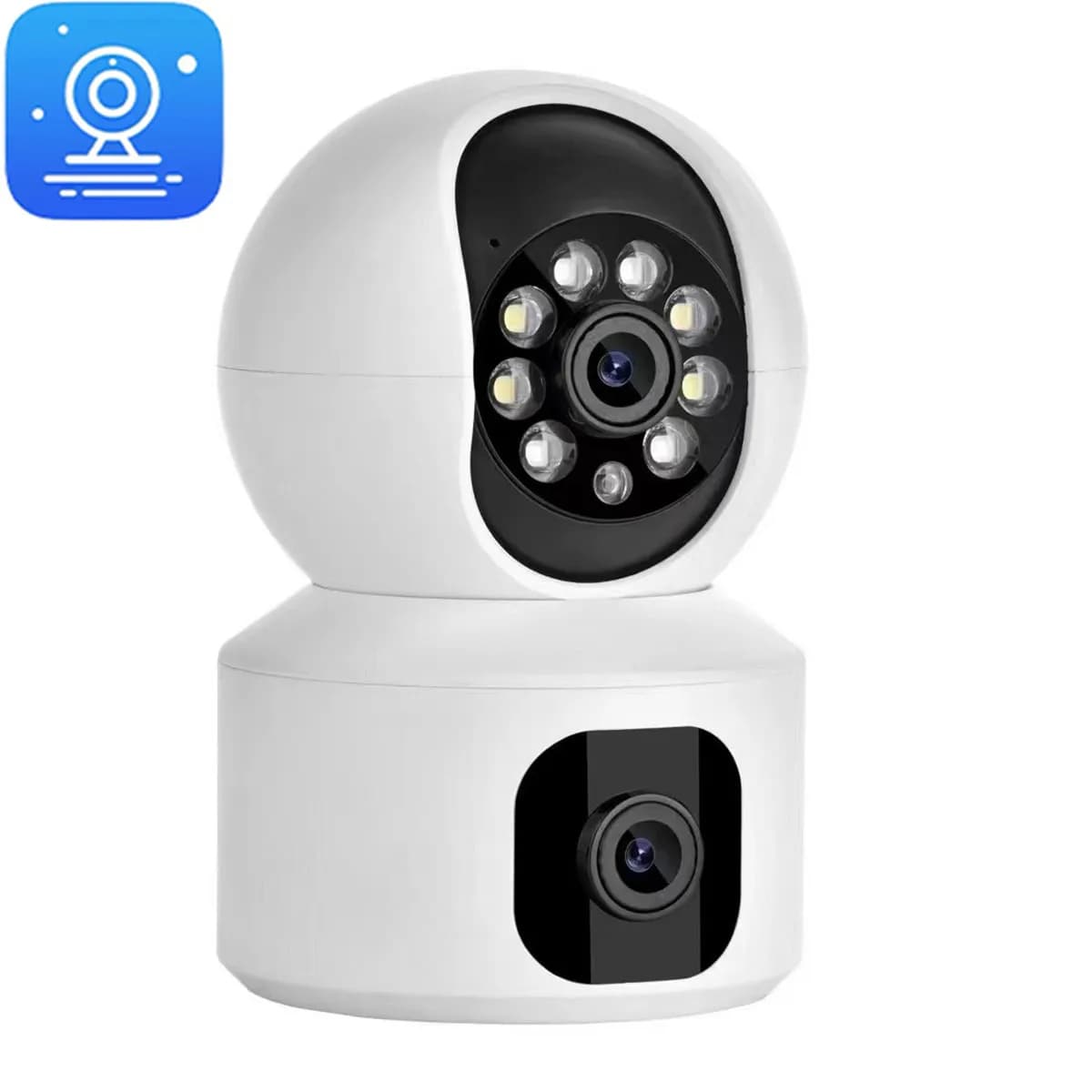 Telecamera IP Dome PTZ Wireless 360 Gradi a Doppia Lente 4MP con App EseeCloud, Interfono, Sicurezza Domestica, Monitoraggio Bambini