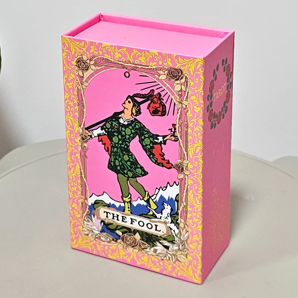 Carte dei Tarocchi in Plastica PET Impermeabile 12x7cm, Rosa e Oro Rosa, Mazzo da 78 Carte con Scatola