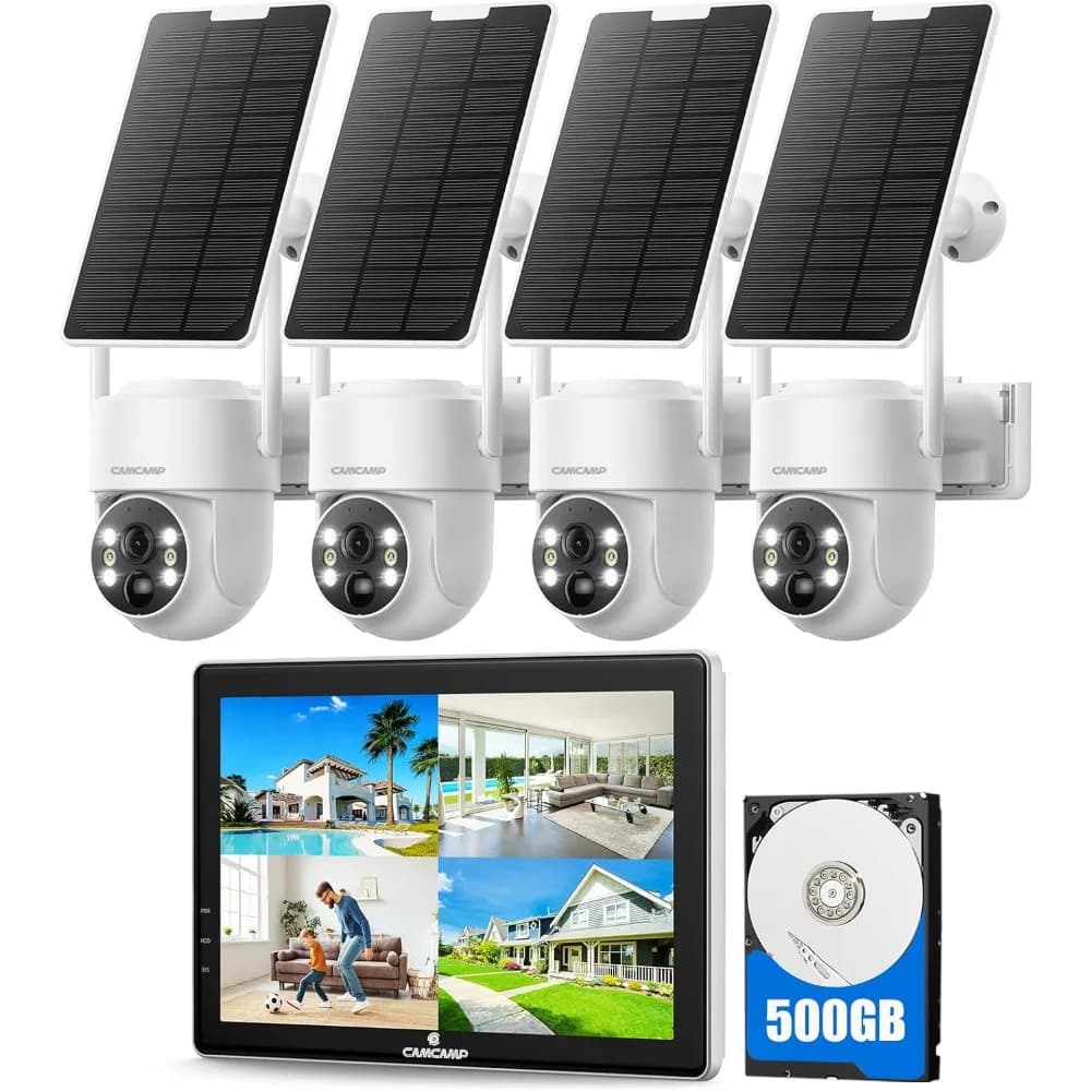 Telecamere di sicurezza solari wireless da esterno con monitor da 10", sistema di telecamere di sicurezza domestica solare NVR 2K da 10 canali