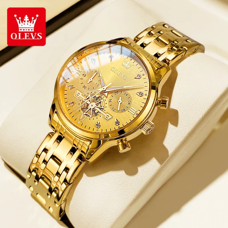 OLEVS 2897 Orologio da Polso con Quadrante Diamantato, Lancette Grandi, Movimento al Quarzo Originale, Luminoso HD, Impermeabile, per Donna