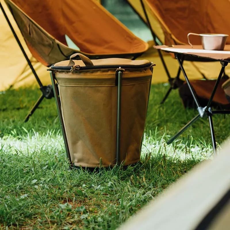 Pattumiera da campeggio all'aperto Pattumiera leggera pieghevole in tessuto Oxford Contenitore rotondo Pattumiera per auto portatile per barbecue con guida autonoma