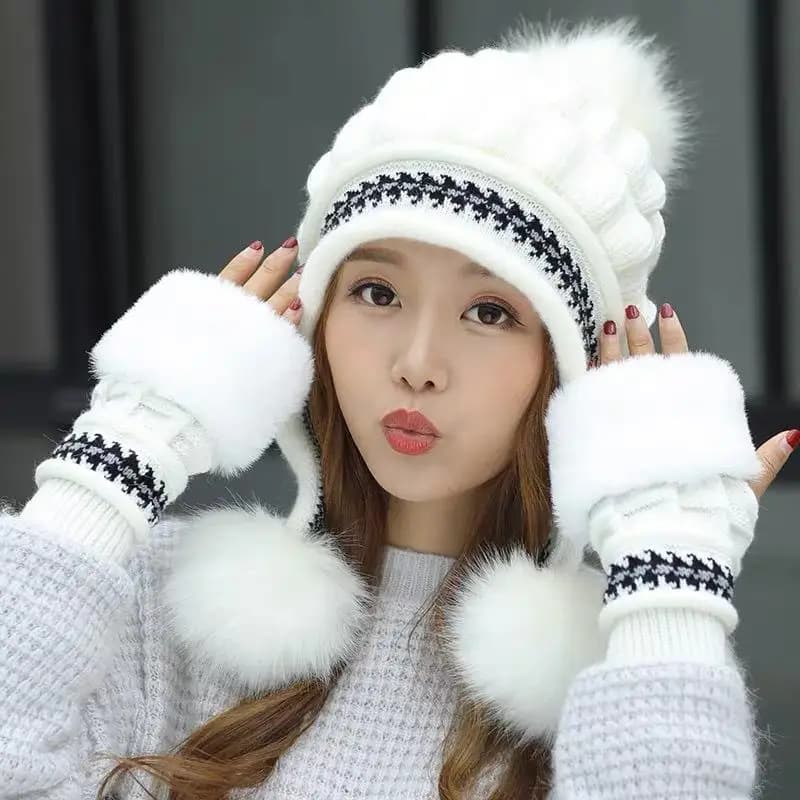Soft Winter Warm Fur Hat - Fleece Lined Earflap Knitted Beanie Casual Slouchy Thick Thermal Cap For Women Cold Weather