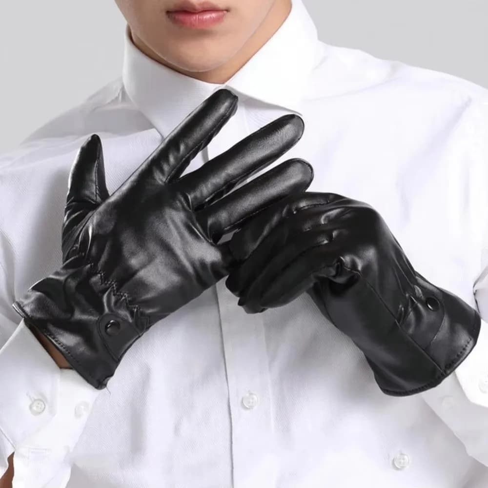 Guanti in pelle nera alla moda Guanti da guida caldi antiscivolo Guanti touch screen antivento con dita intere da uomo