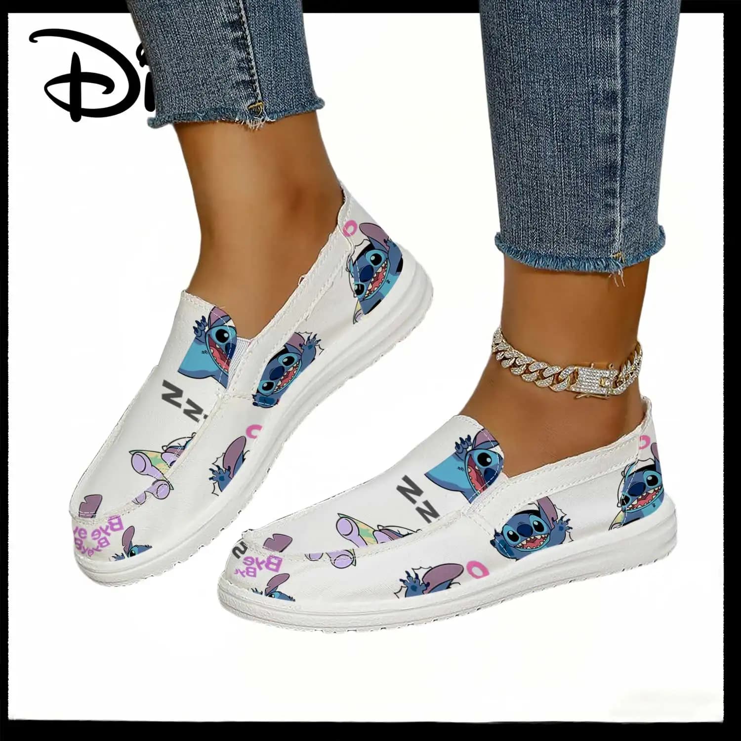 Slip-on shoes with Disney Stitch Sleepy print, with official license, for woman – Comfortable moccasins with cute cartoon characters