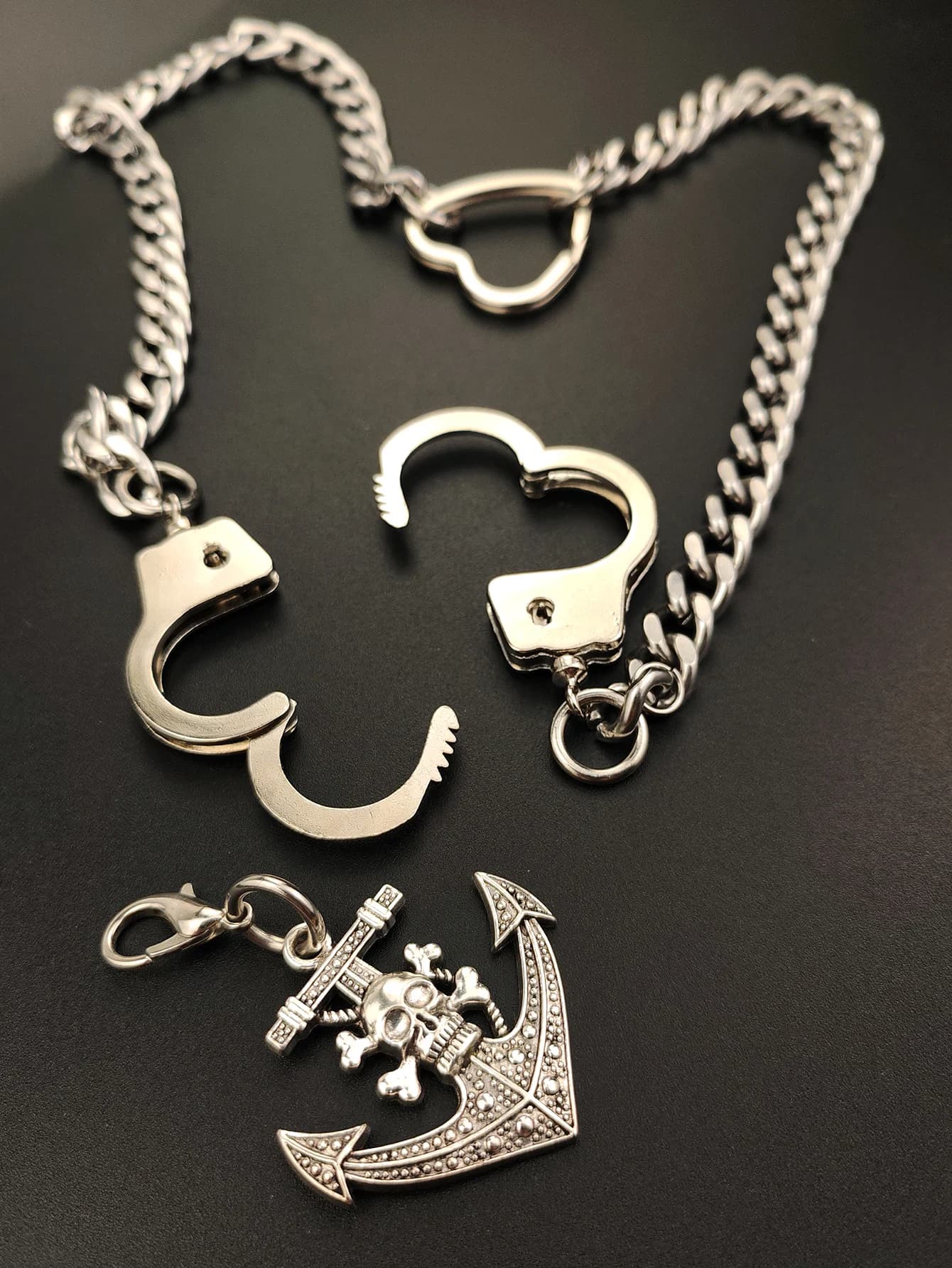 hip hop gotico in acciaio inossidabile NK catena cubana manette gancio teschio pirata ancora anello cuore EDC collana portachiavi girocollo REGALO