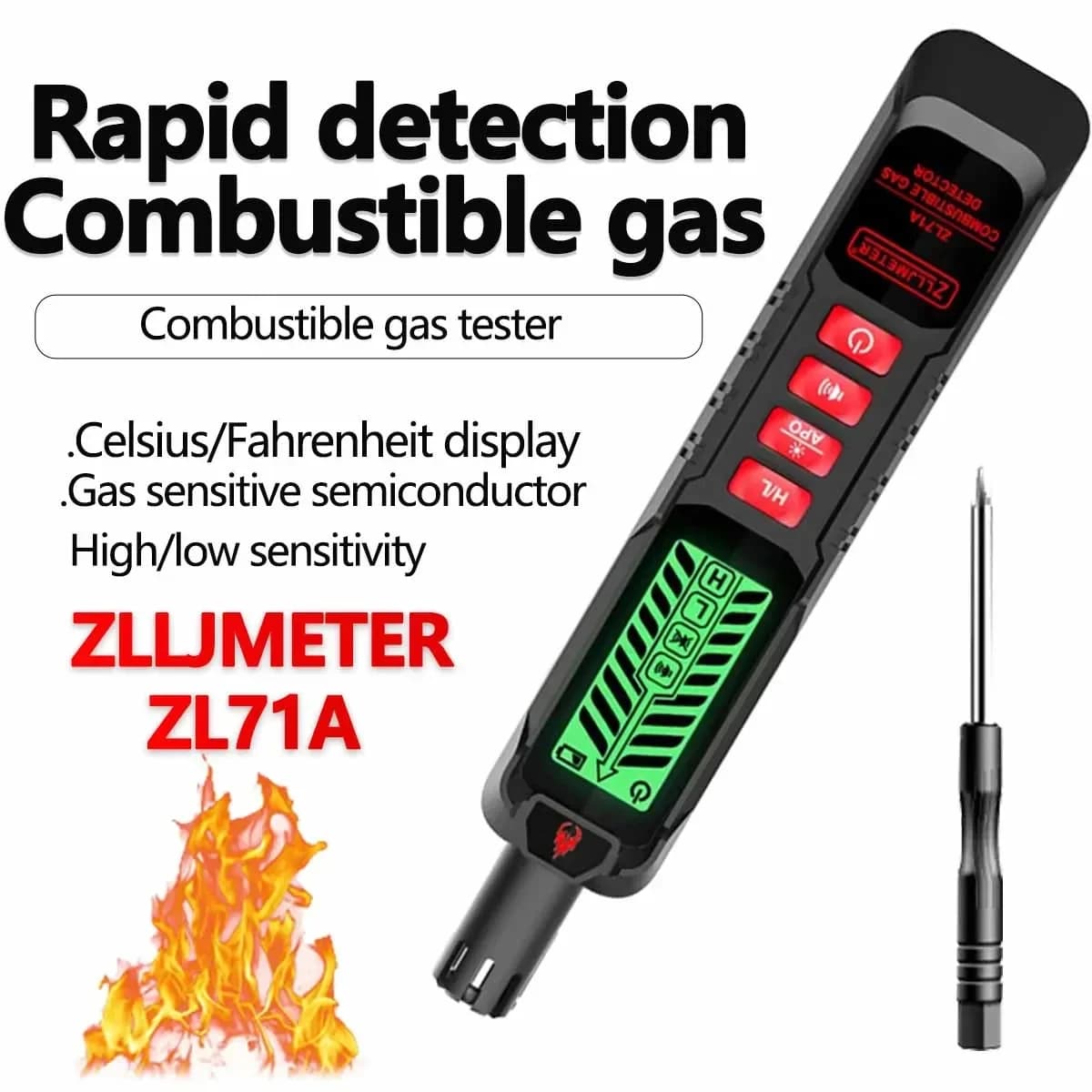 Rilevatore di Fughe di Gas Combustibile Portatile ZL-71A per Gas Naturale, GPL, Metano, CO2, Alcol, Analizzatore con Allarme PPM/LEL Ricaricabile