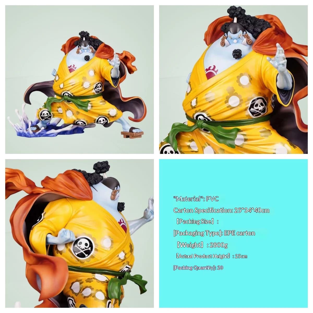 Statua Anime One Piece Pop Max Jinbe, Grande Modello in PVC da 25 cm, Oggetto da Collezione per Arredamento Casa per Collezionisti di Anime
