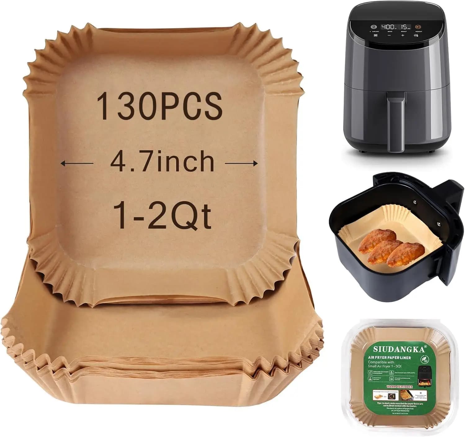 130 PCS Disposable Mini Air Fryer Liners, Parchment Paper Baking Sheets for 2.1 Qt Air Fryer, Non-Stick & Easy Clean