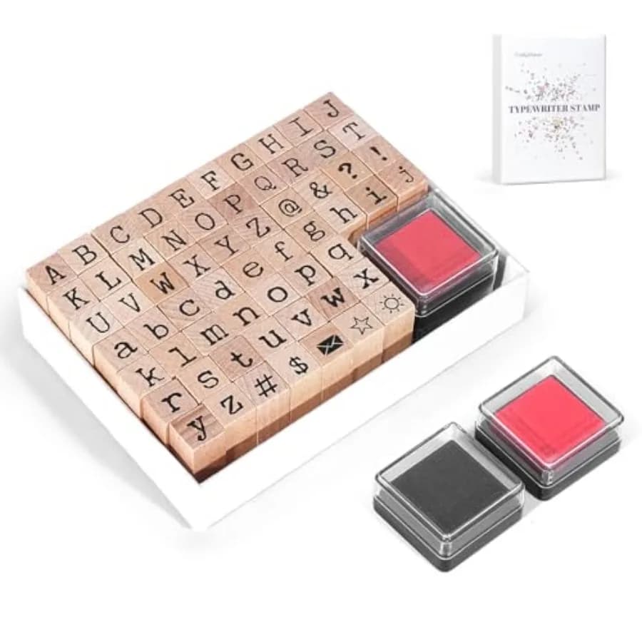 61 PCS Small Letter Stamps and Ink Pad for Crafting, Clay Alphabet Wooden Rubber Stamp Kit, DIY Craft Scrapbook Supplies for Ca