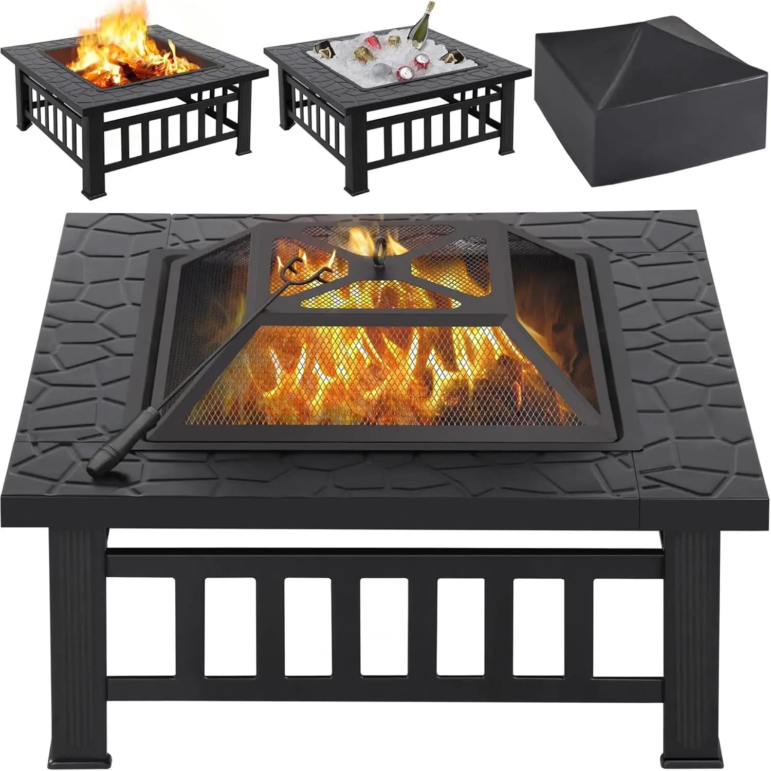 Multifunctional Braciere Table 32 Inches Metal square, Courtyard stove, Patio, Garden, Camping fireplace, Outside, Customizable