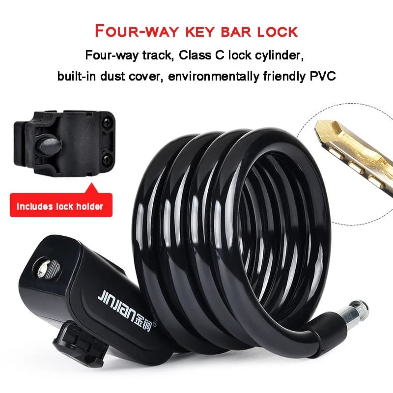 1.2m Bicycle Key Lock Mountain Bike Fixed Portable Lock Anti-theft Steel Wire Chain Lock Cycling Safety Accessories