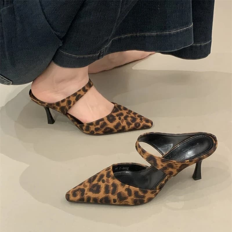Sandali Estivi da Donna con Tacco Alto e Punta Chiusa, Stile Leopardato, Eleganti per Feste e Banchetti, Sexy Scarpe da Ballo