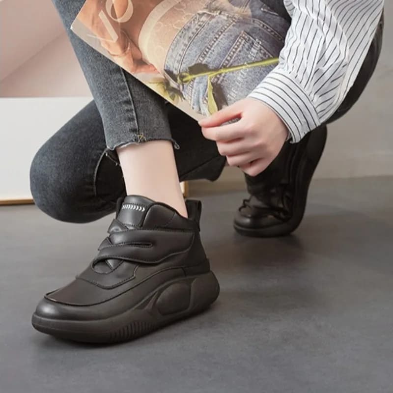 New Women High Top Platform Sneakers Velcro Strap Chunky Sole Walking Shoes Casual Comfort Non Slip Student Sport Shoes Trainers