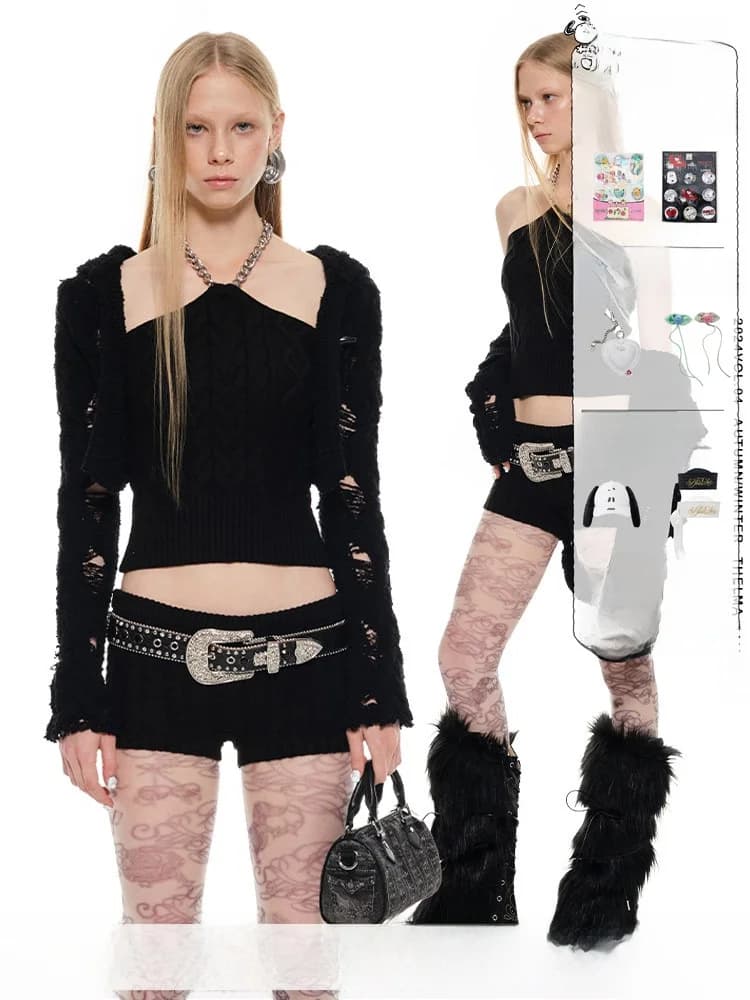 1JINN STUDIO Completo in maglia da donna: Top corto a vita bassa e pantaloncini, elegante e aderente, per un look intimo e raffinato.