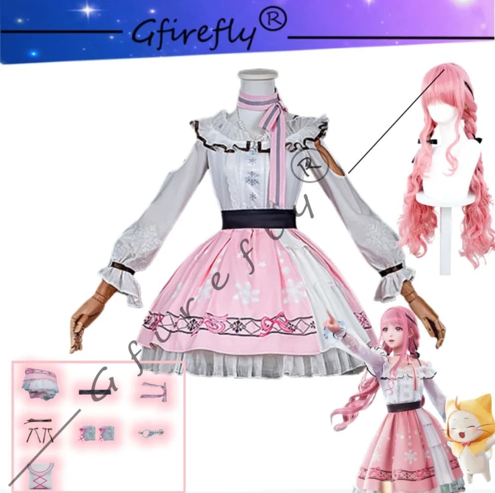 Costume Cosplay Completo Infinity Nikki Initial Adventure, Abito Rosa con Accessori e Parrucca, Outfit del Personaggio del Gioco