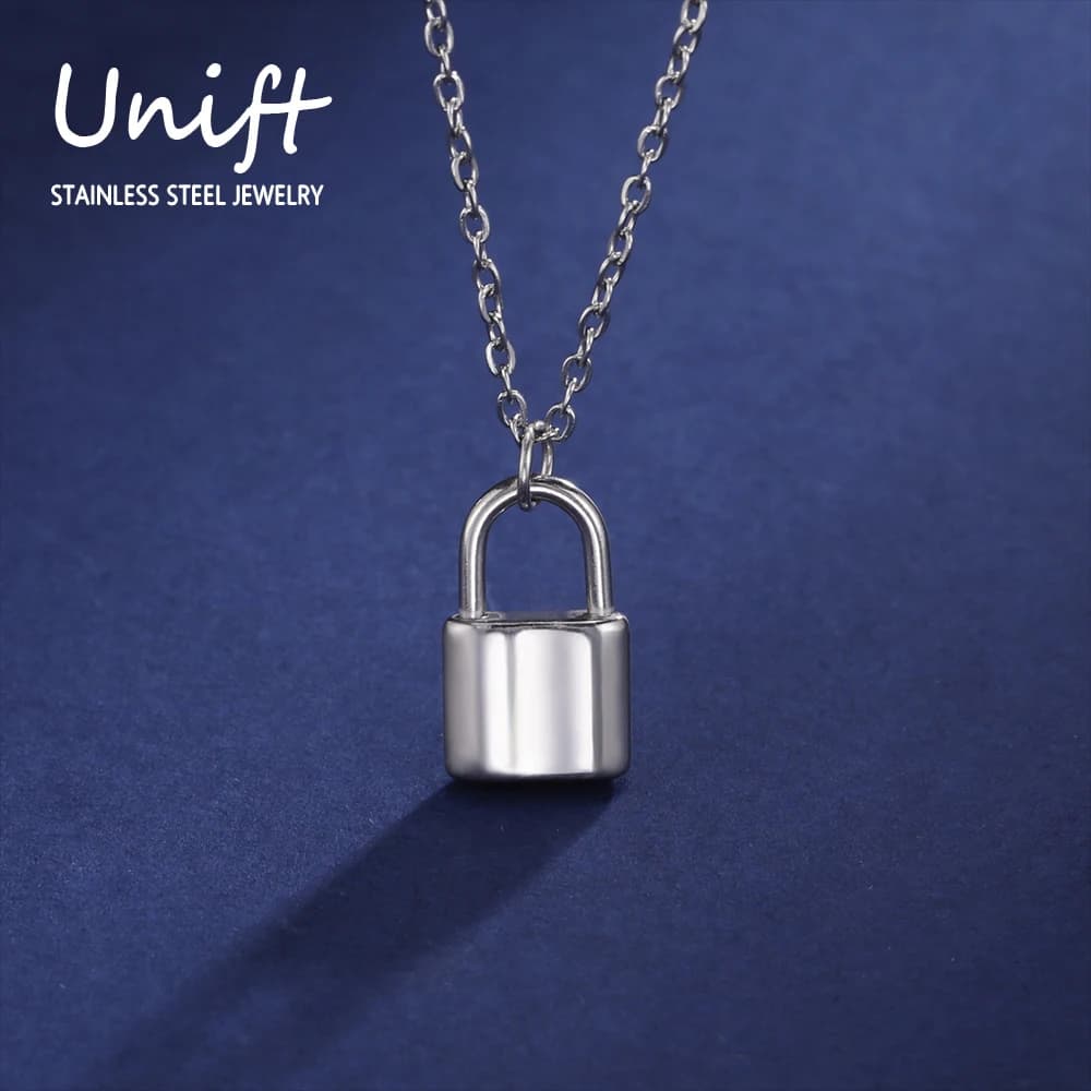 Unift Collana con lucchetto in acciaio inossidabile donna uomo collana con catena in acciaio inossidabile ciondolo con lucchetto gioielli di moda amante regalo di compleanno