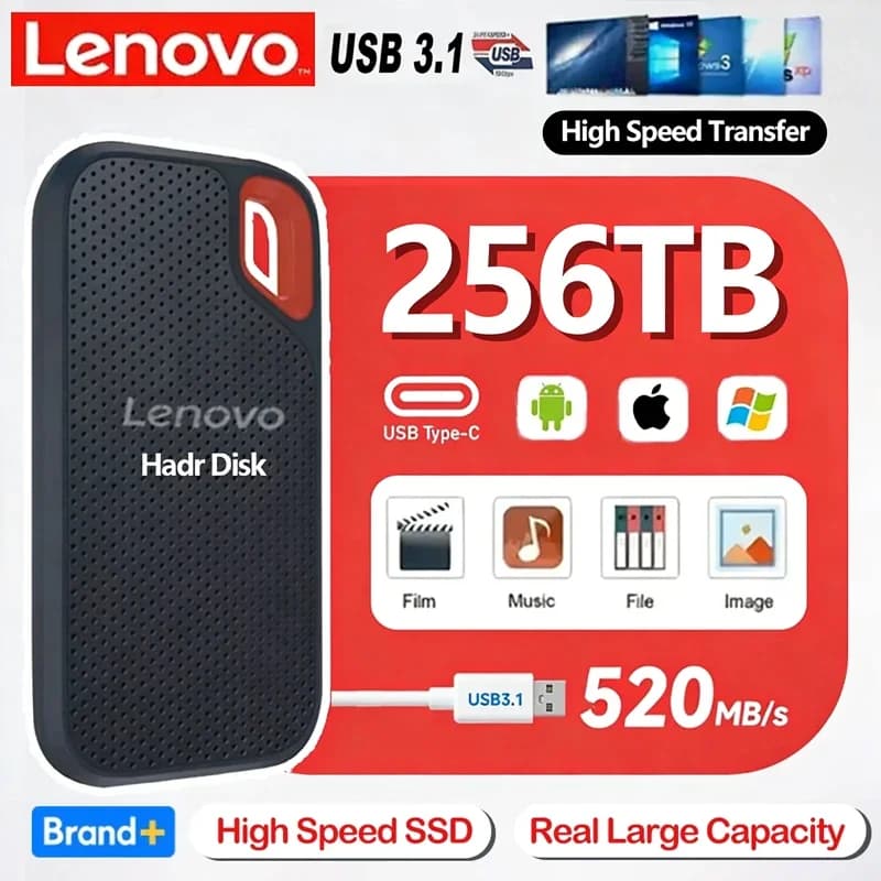 Disco Rigido Esterno Lenovo E60 SSD Mobile 2TB 6TB 8TB 256TB USB 3.1 per Laptop PS5 Dispositivi di Archiviazione HDD