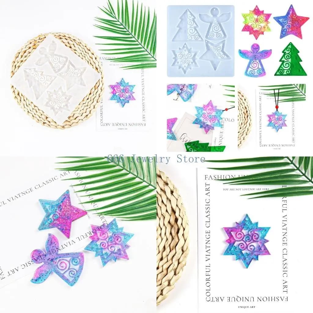 F2TD Christmas Mold DIY Crystal Epoxy Resin Molds Angel Pendant Keychain Earrings Jewelry Silicone Mould Home Party Decor