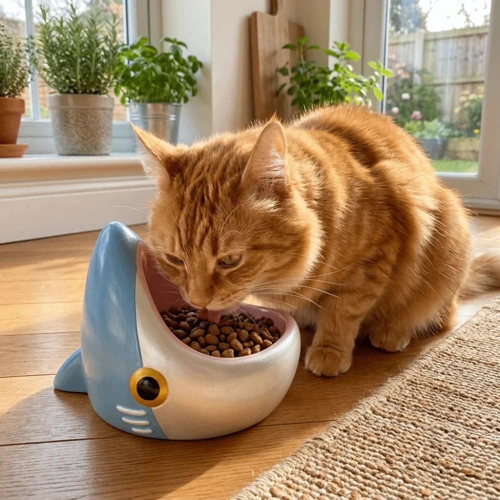 Plastic 3D Printing Shark Cat Bowl Anti-Slip Anti-Tip Shark Pet Food Bowl Detachable Cartoon Cat Feeding Station Small Dogs