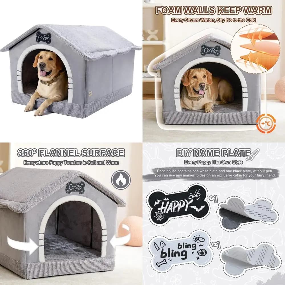 Grande letto isolato per grotta per cani da 60-100 libbre, dimensioni jumbo 38x30x28, grigio, adatto per uso interno