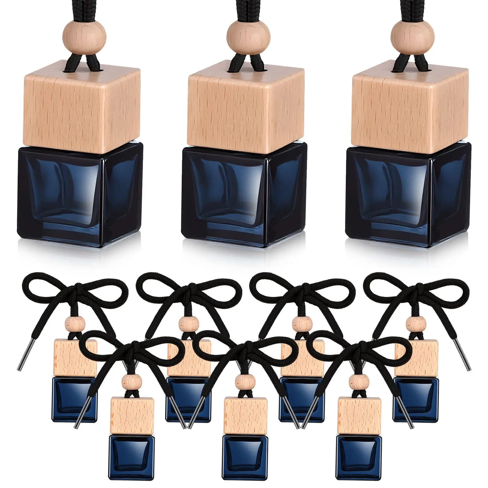 10 Pezzi Bottiglie Vuote Ricaricabili in Vetro e Legno per Deodorante Auto, Diffusore da Appendere, Ornamento Profumato per Auto