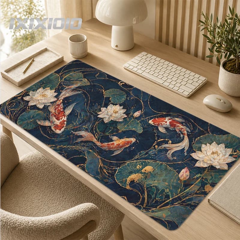 Mouse Pad Green Leaf Koi Aesthetics Custom Large Mousepad XXL Mechanical Keyboard Pad Office Natural Rubber Soft Computer