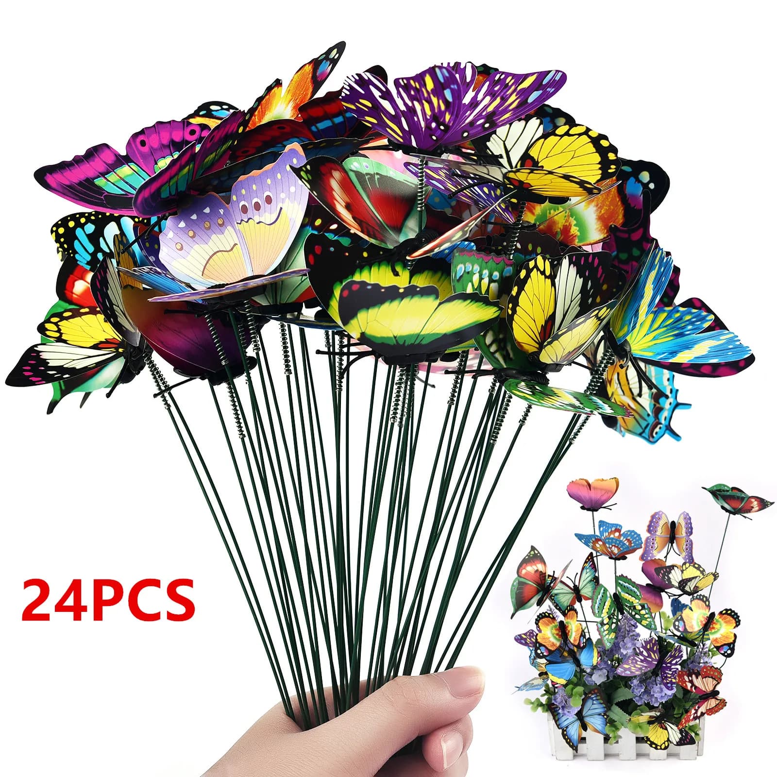 24 pcs/set Butterflies Garden Colorful Planter Floating Butterfly Paletti Decoracion Outdoor Decoration Flower Jars Decoration