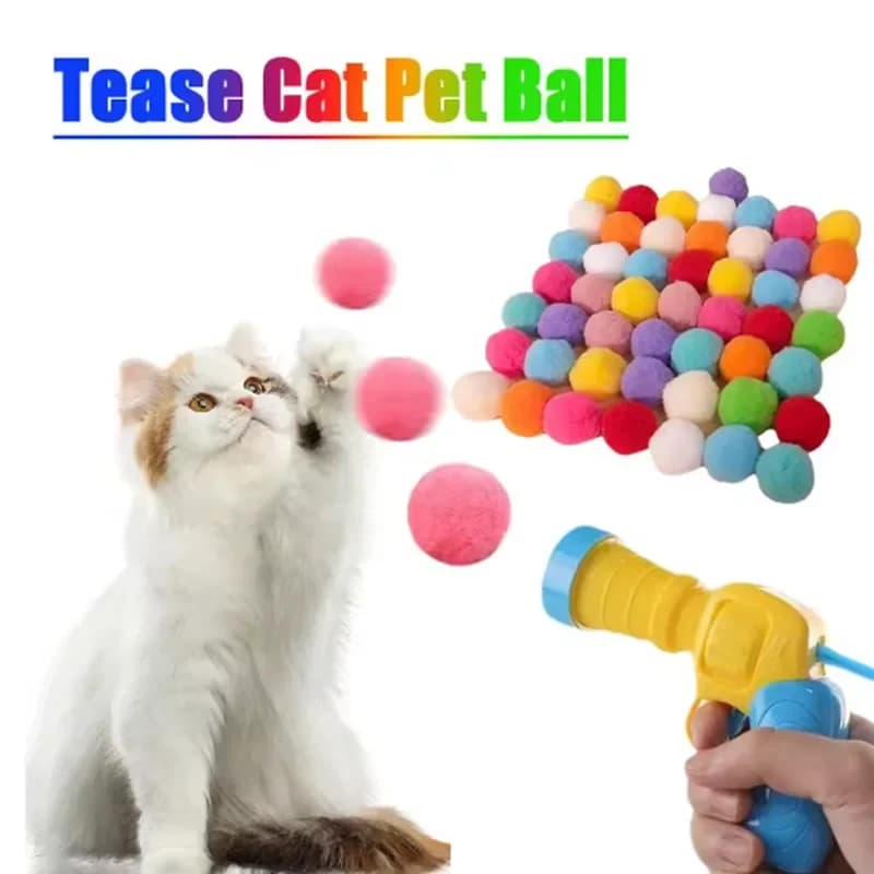 Giocattolo interattivo per gatti, 10-60 pezzi, divertente pistola lanciapalline in peluche, lancia palline silenziose ad alto rimbalzo per stuzzicare il gatto
