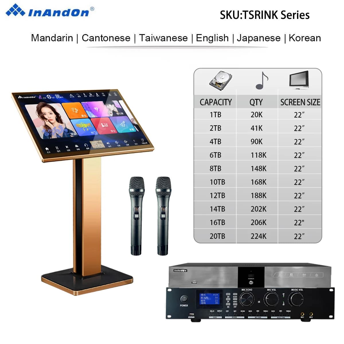 TSRINK 1TB 2TB 4TB 6TB 8TB 10TB 12TB 14TB 16TB 20TB 22" MIC Family KTV Singer Set Karaoke Machine Home All-in-one Machine WIFI